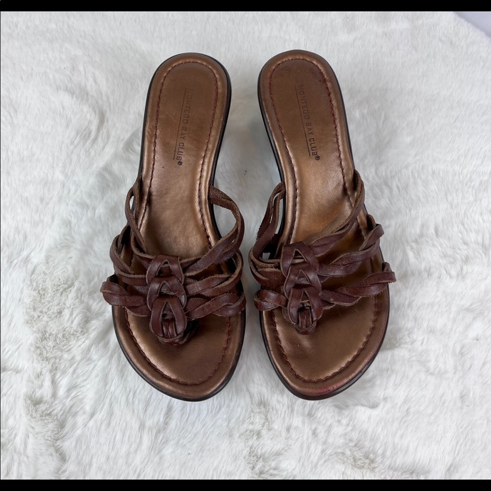 Montego Bay Club Braided Leather Strap Wedge Sandals - Size 7